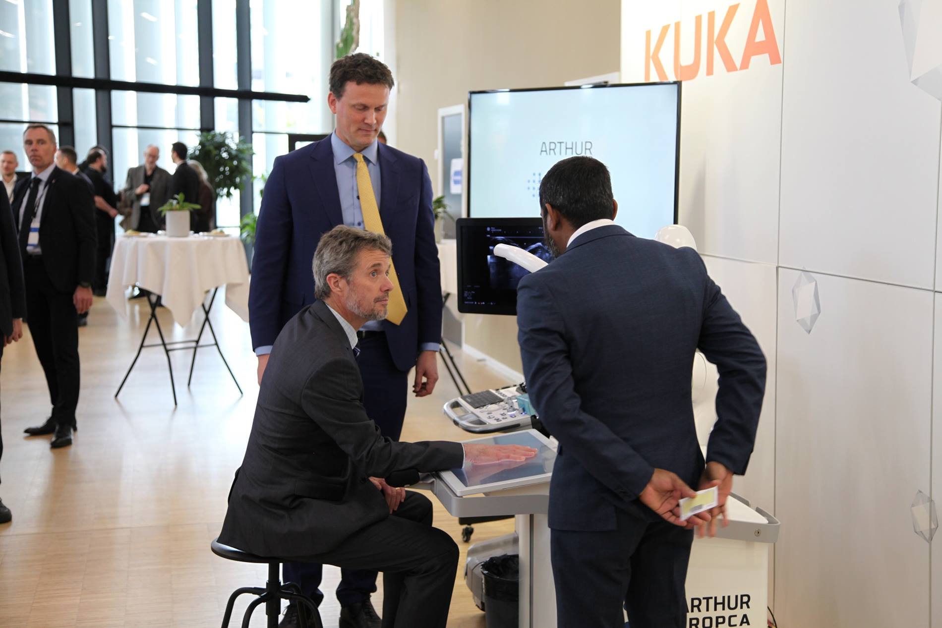 Prince Frederik of Denmark visits the KUKA booth at the European Robotics Forum (ERF) in Odense. 