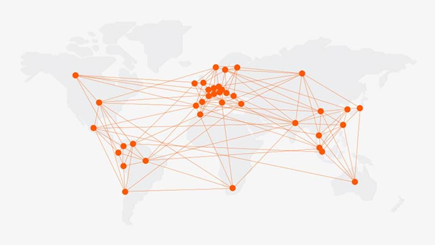 Weltkarte von KUKA Standorten in 30 Ländern