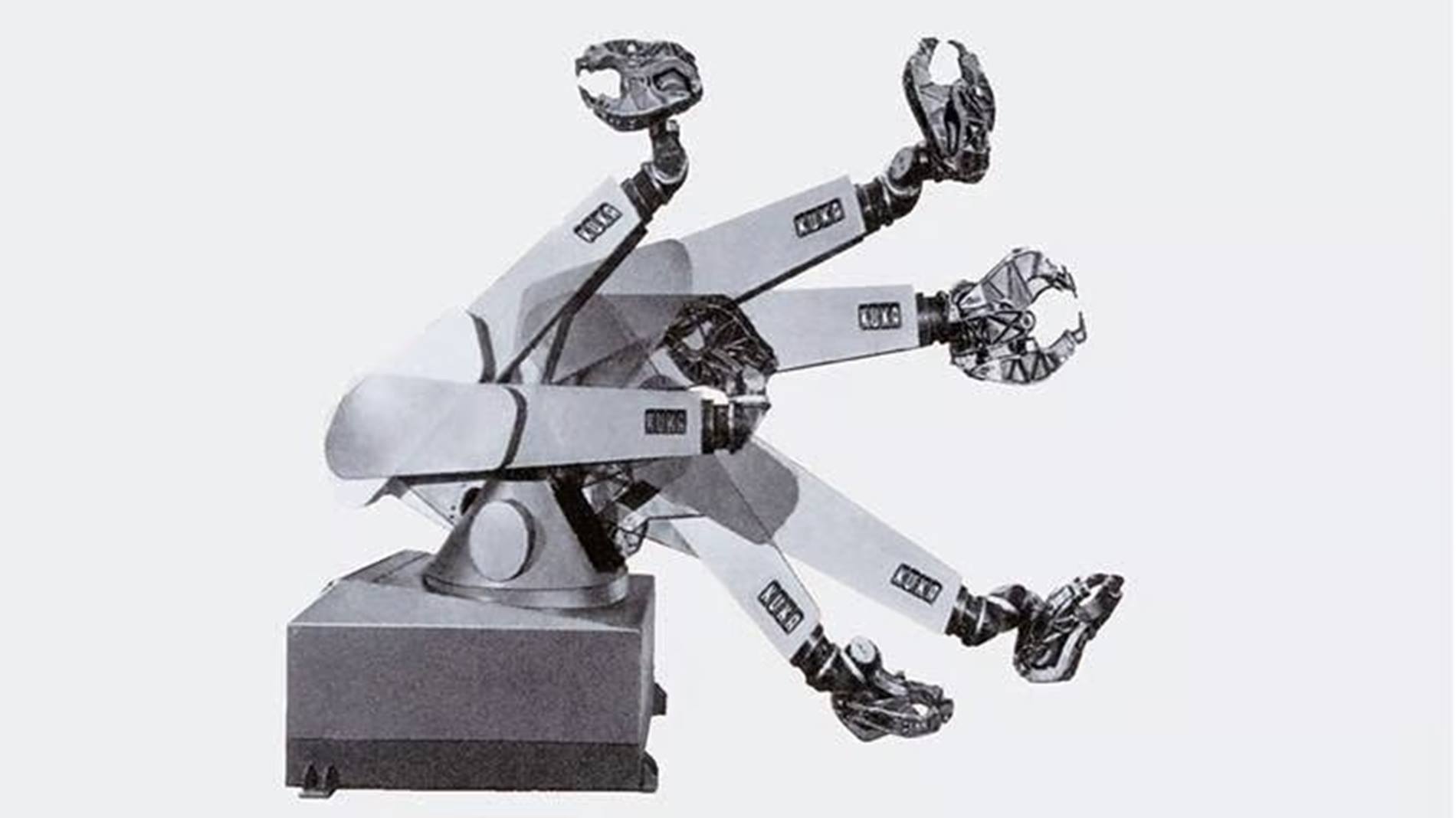 KUKA Famulus, der erste KUKA Roboter, mit dem das Unternehmen 1973 Geschichte als Robotik-Pionier schrieb. 