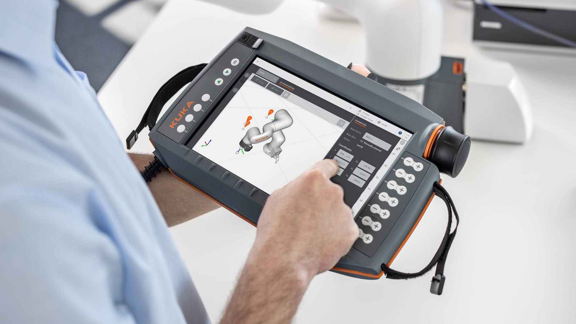 The smartPAD pro can be used to operate all KUKA products that run the new iiQKA.OS operating system.