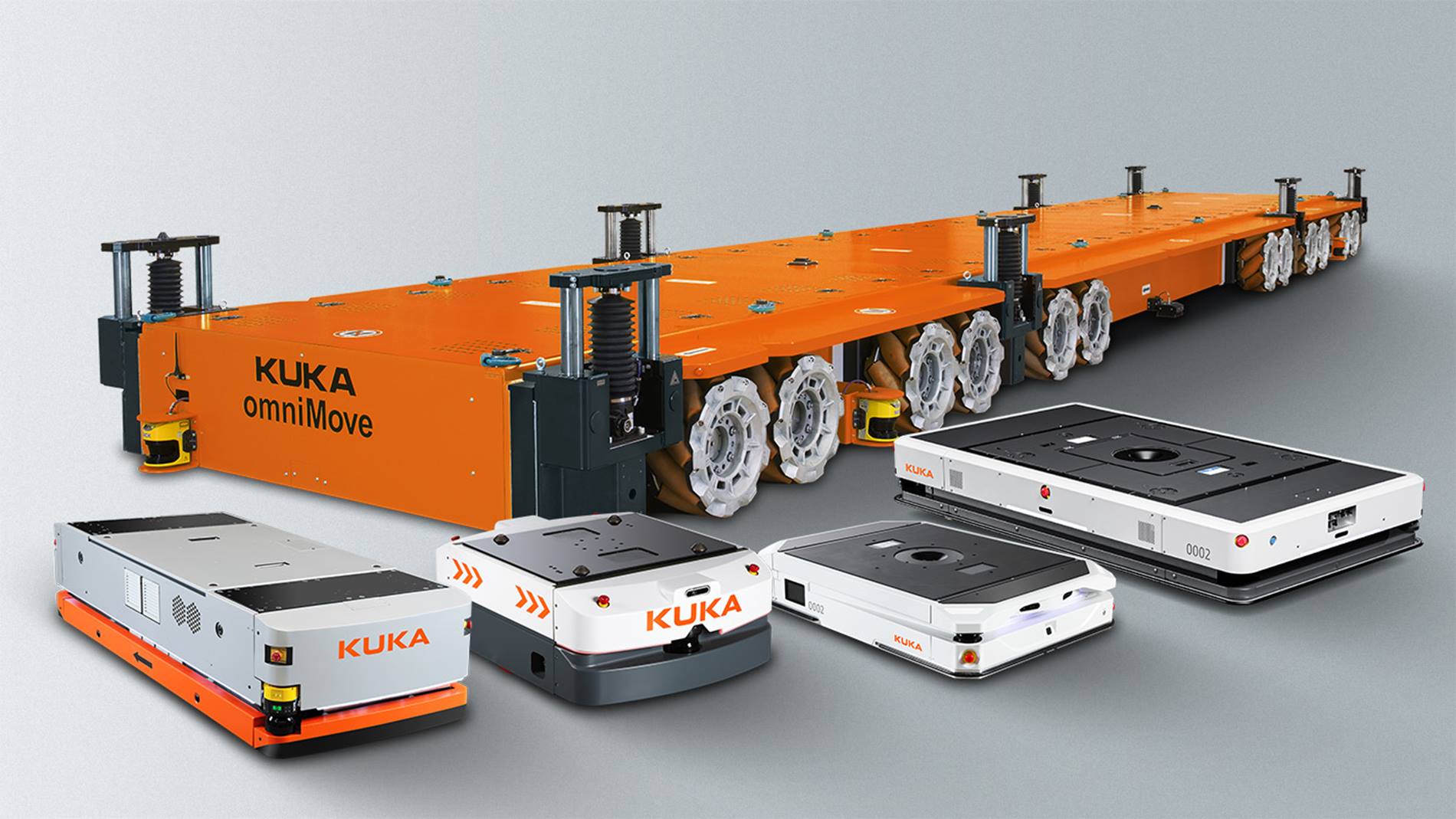 Die AMR-Plattformen KUKA omniMove, KMP 3000P omni, KMP 1500P omni, KMP 1500P diffDrive und KMP 600-S diffDrive