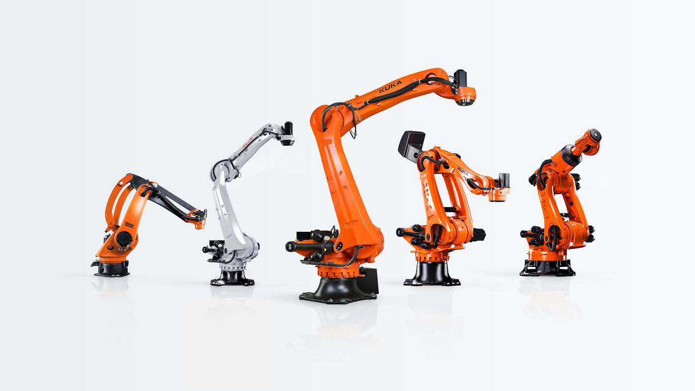 Palletizing robot for various industrial applications, automating the stacking of boxes, bags, and products on pallets.