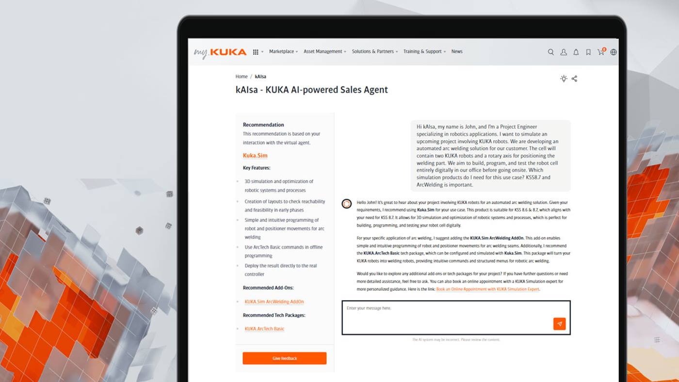 The virtual sales agent for KUKA simulation products