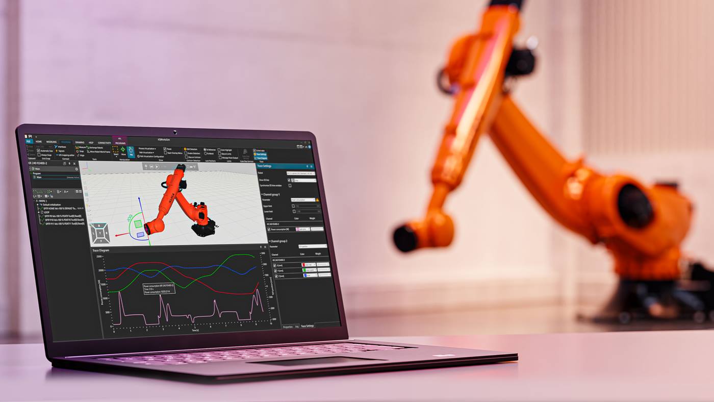 Robot simulation software with a digital twin of an automated production cell